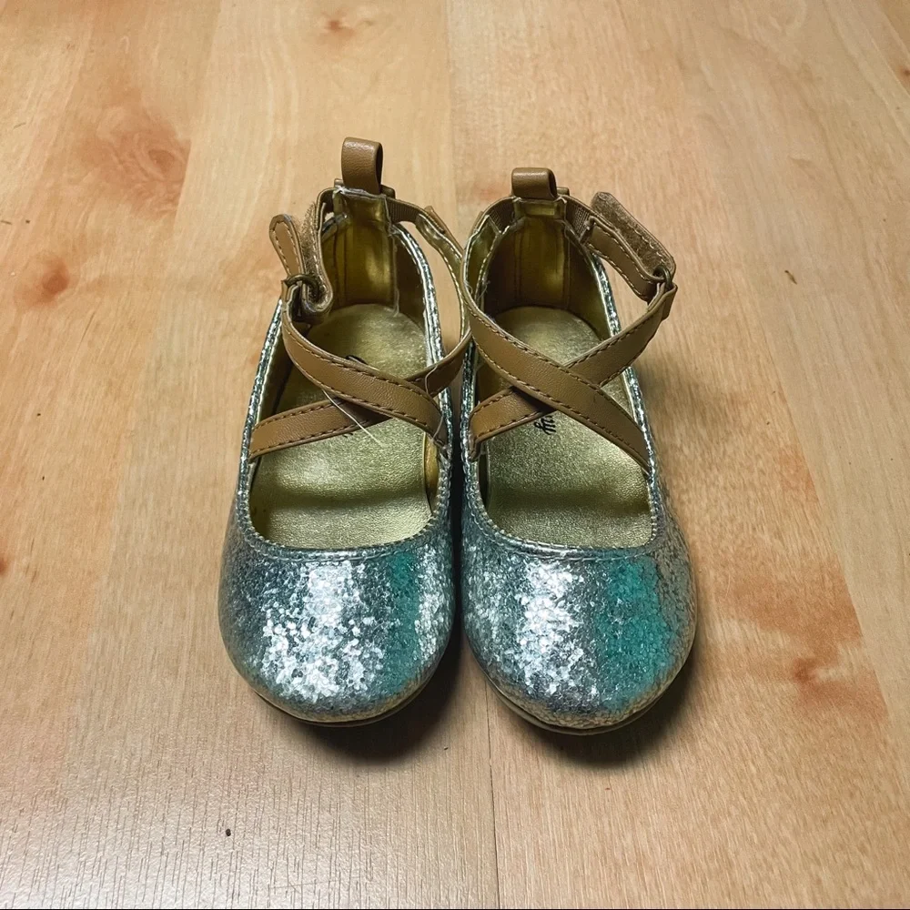 Old Navy Silver Glitter Sparkle Crisscross Ankle Strap Dress Shoes Girls Size 6
